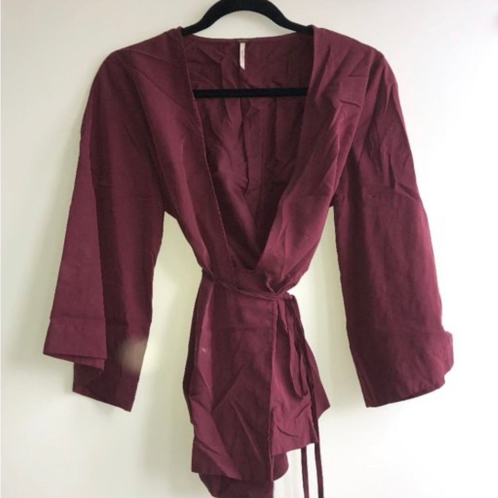 Free People Burgundy Wrap Top